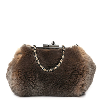 Chanel Rabbit Fur Kiss Lock Chain Clutch Brown 1 of 10