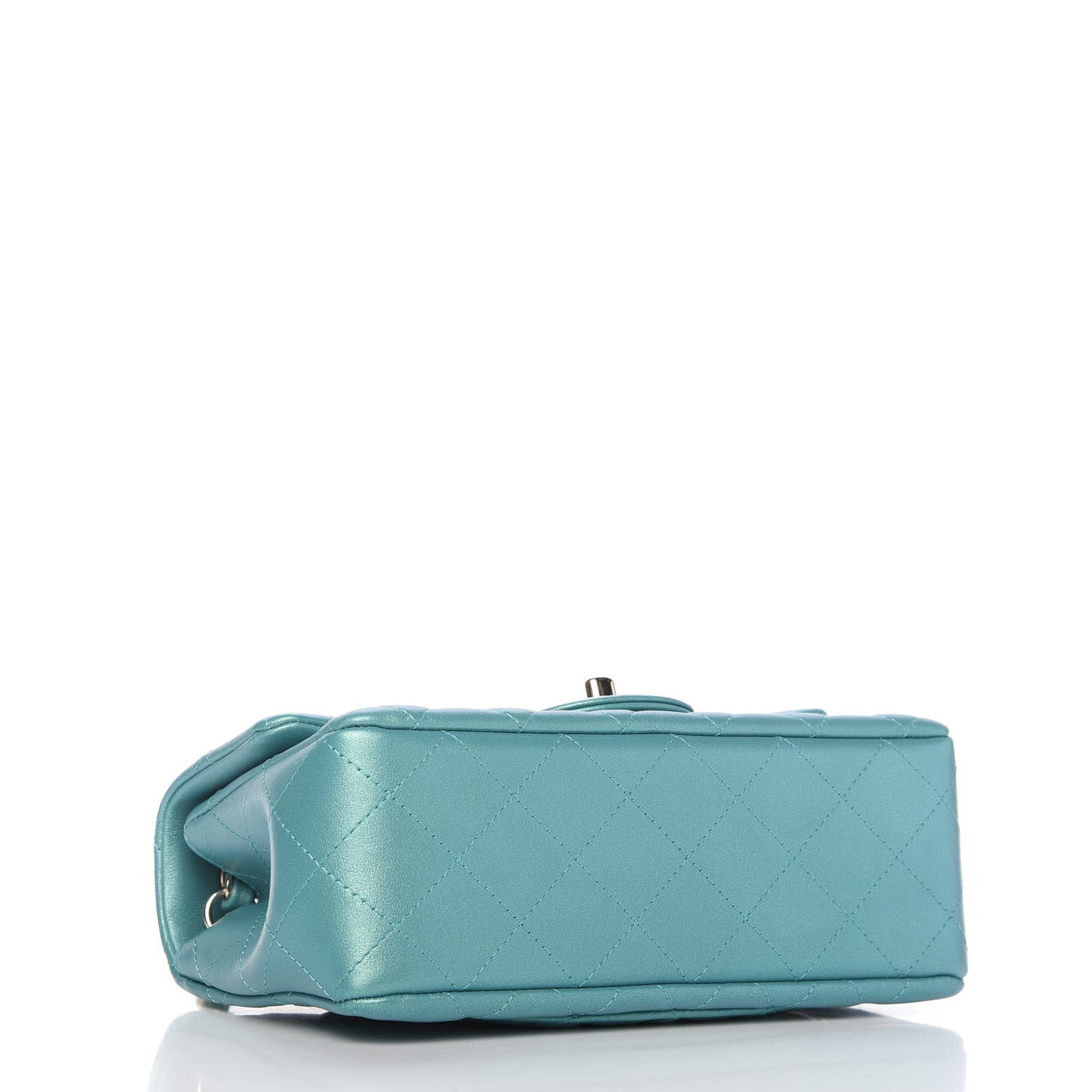 Iridescent Calfskin Quilted Mini Rectangular Flap Green