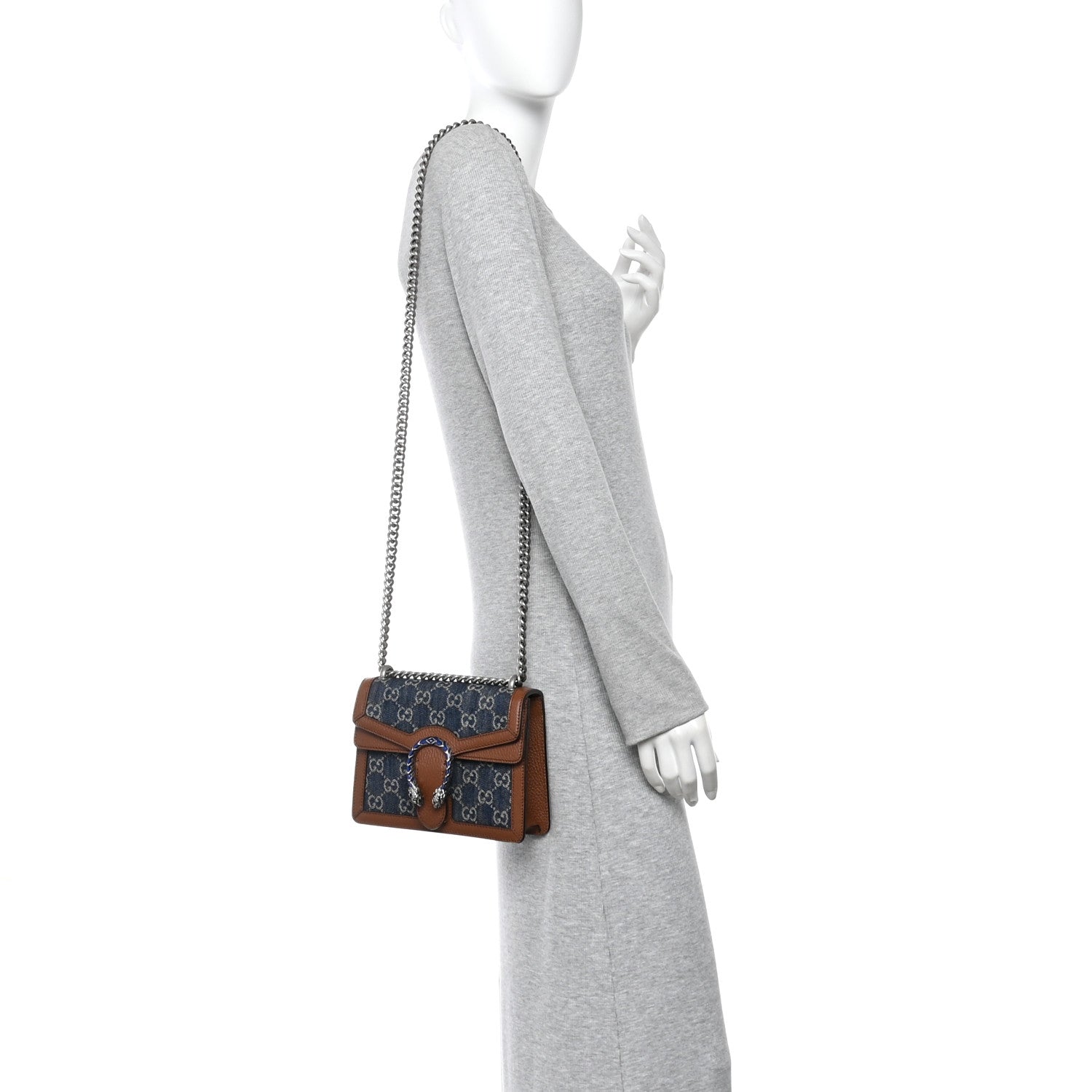 Gucci New Denim GG Monogram Dollar Calfskin Enamel Mini Dionysus Shoulder Bag Blue Tea Cuir Epilog Electric Blue 2 of 10