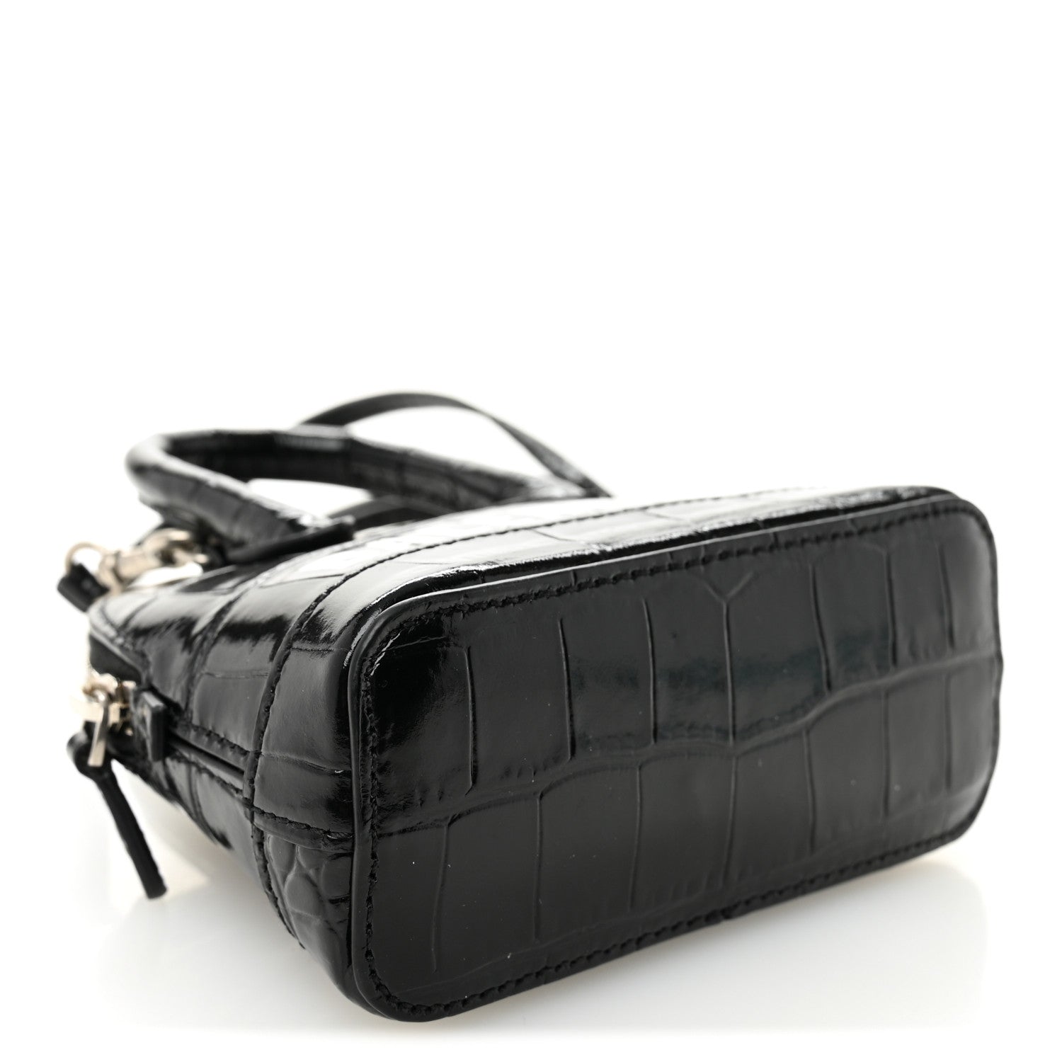 Balenciaga Shiny Calfskin Logo Crocodile Embossed Mini Ville Top Handle Bag Black 4 of 10