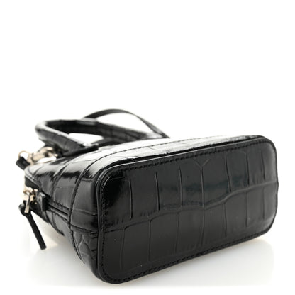 Balenciaga Shiny Calfskin Logo Crocodile Embossed Mini Ville Top Handle Bag Black 4 of 10