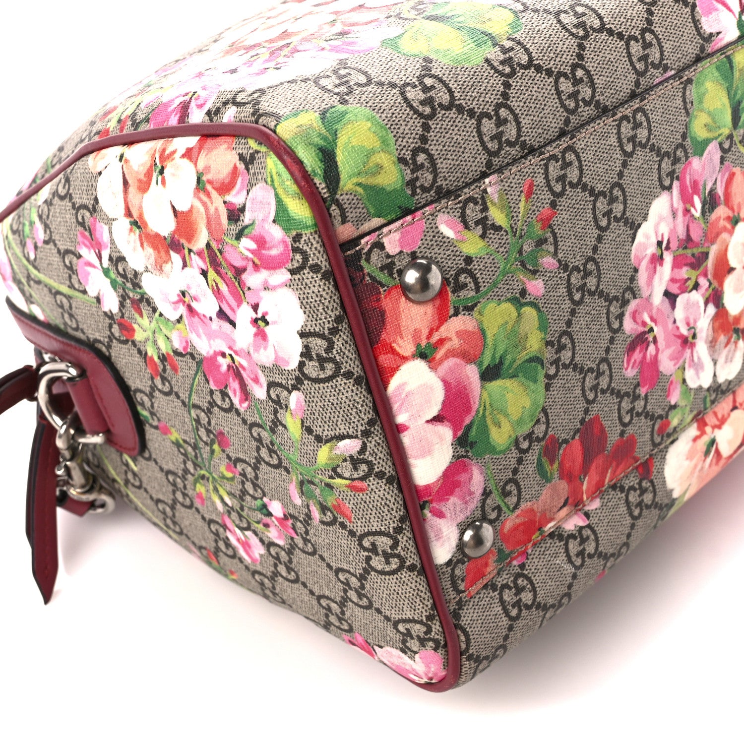 Gucci GG Supreme Monogram Blooms Medium Boston Beige Multicolor Dry Rose 10 of 14