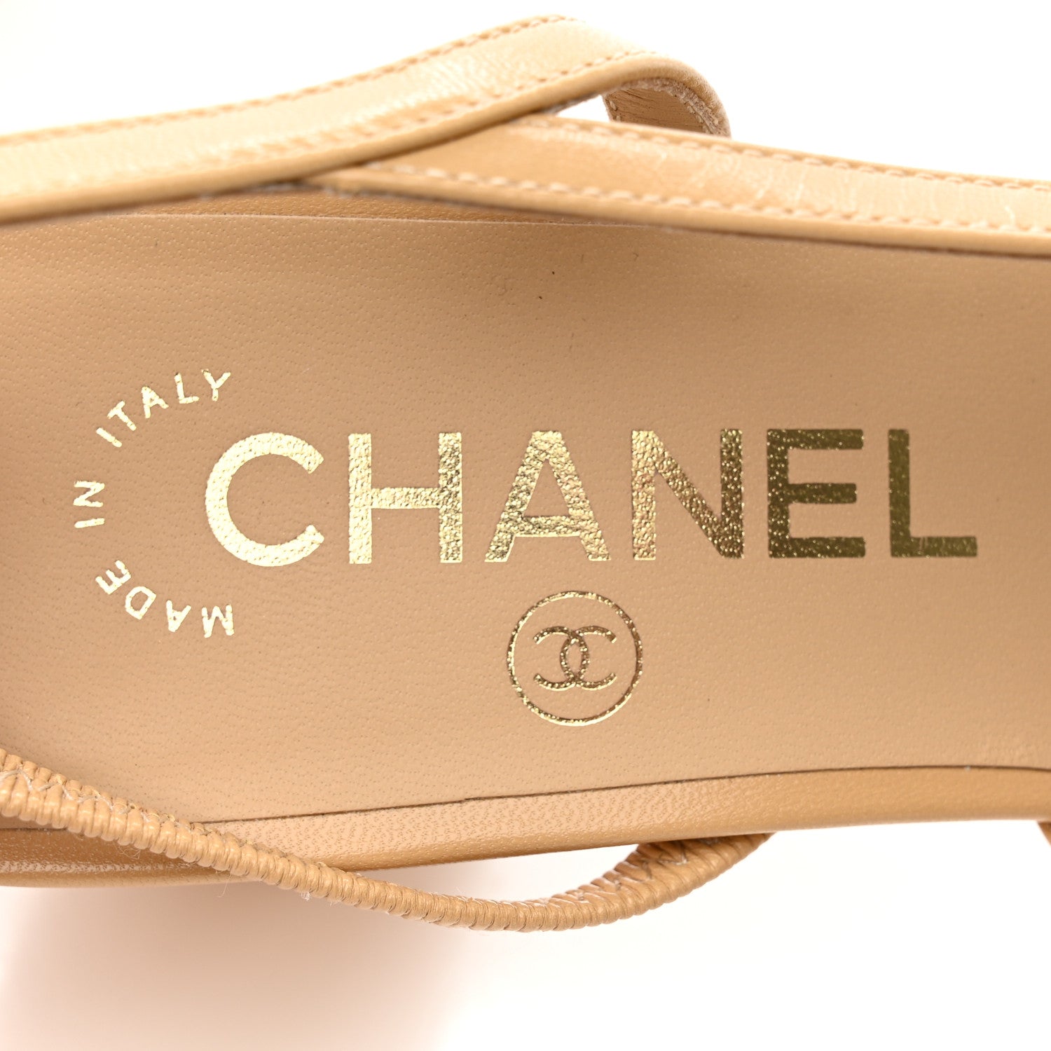 Chanel Goatskin Grosgrain Cap Toe CC Slingback Pumps 37 Beige Black 7 of 11