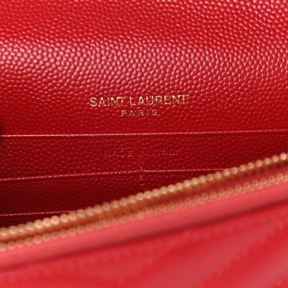 Saint Laurent Grain De Poudre Matelasse Chevron Monogram Envelope Chain Wallet New Red 5 of 8