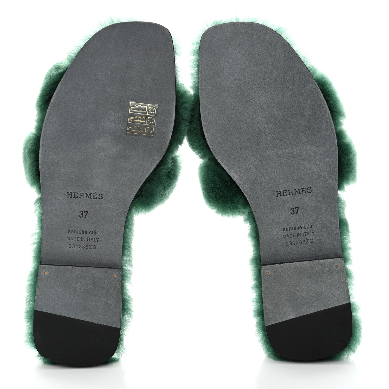 Hermes Woolskin Oran Sandals 37 Vert Anglais 5 of 6