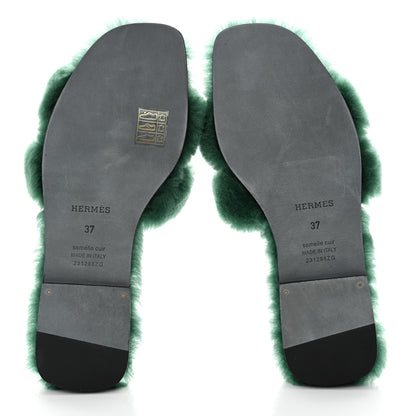 Hermes Woolskin Oran Sandals 37 Vert Anglais 5 of 6