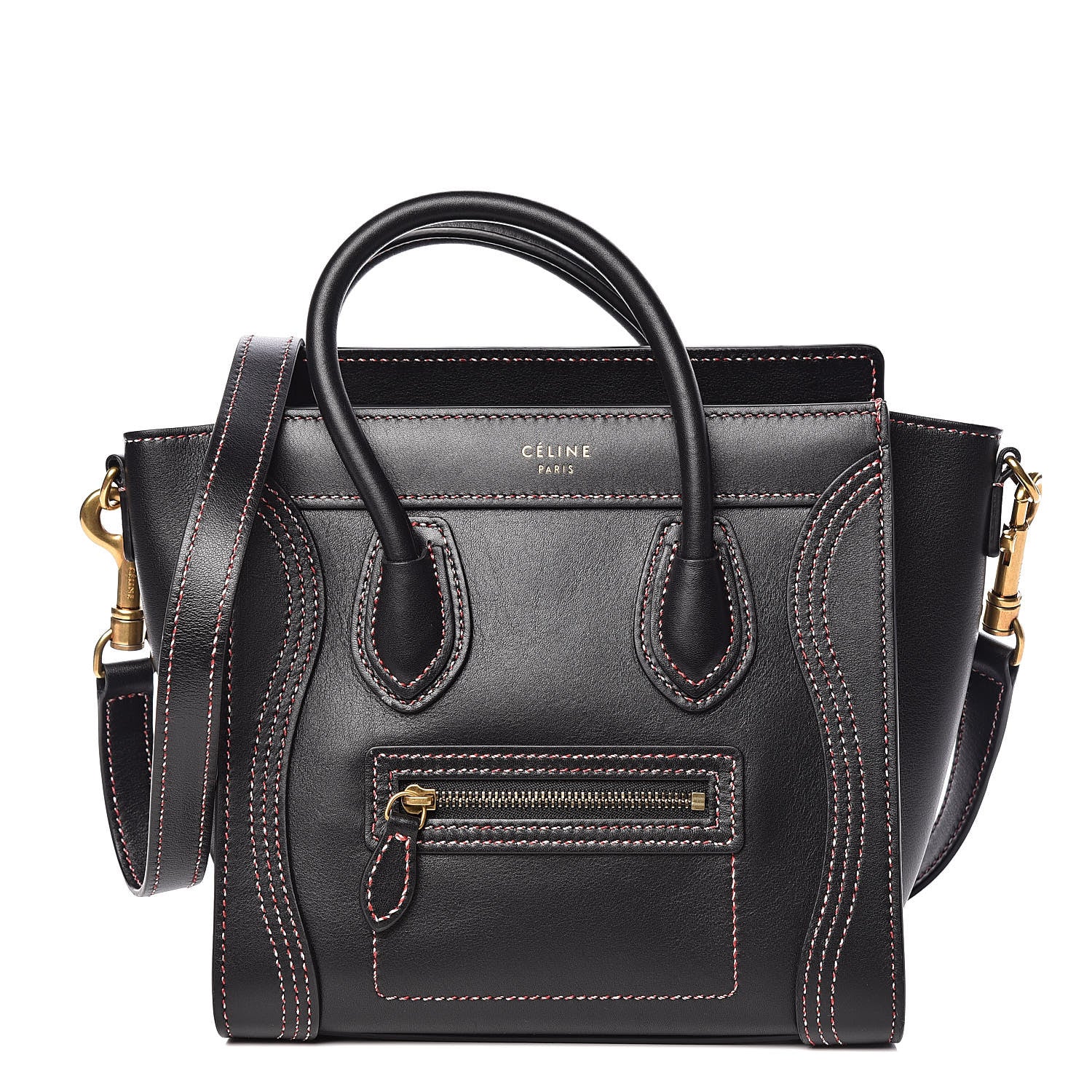 Celine Smooth Calfskin Multicolor Stitch Nano Luggage Black 1 of 13