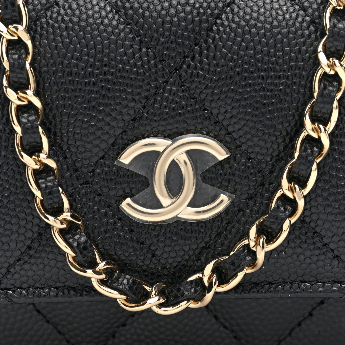 Chanel Caviar Quilted CC Stars Card Holder On Chain Black 8 of 10