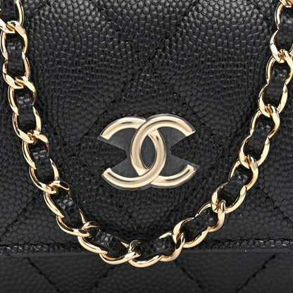 Chanel Caviar Quilted CC Stars Card Holder On Chain Black 8 of 10