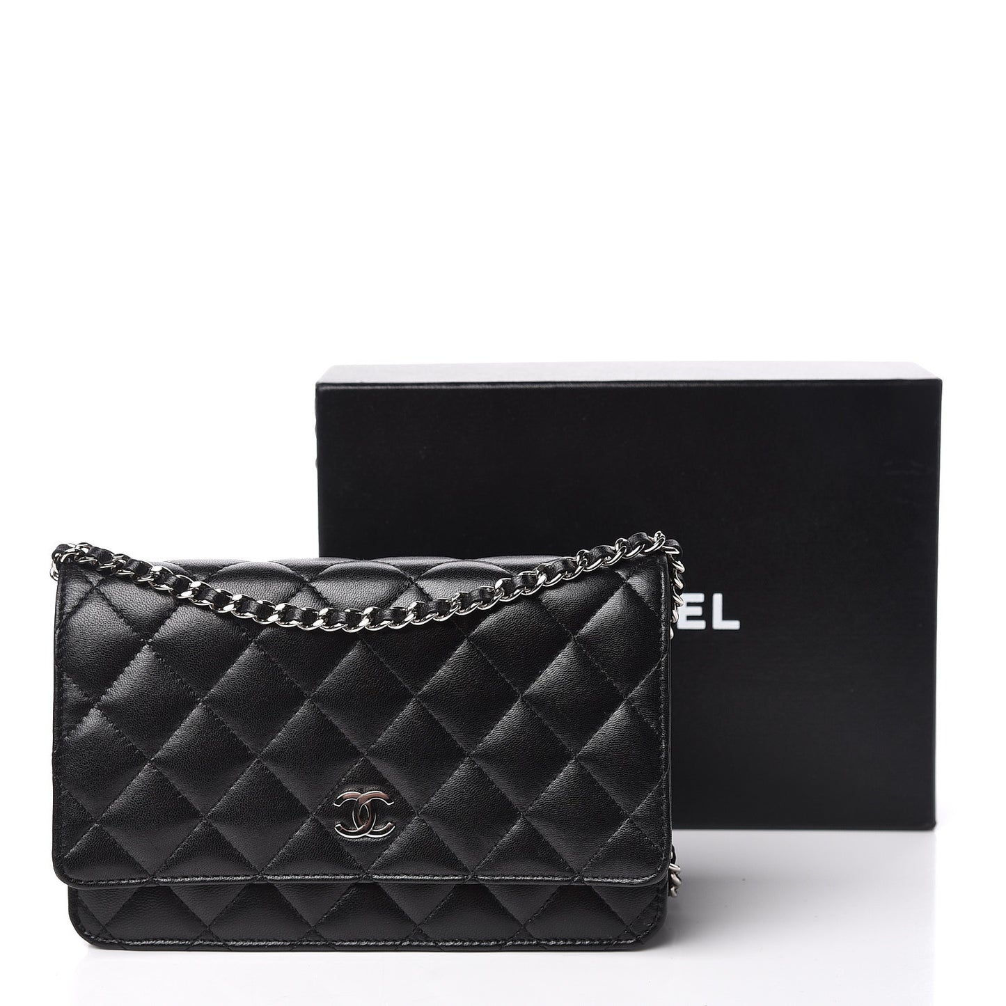Lambskin Quilted Wallet On Chain WOC Black
