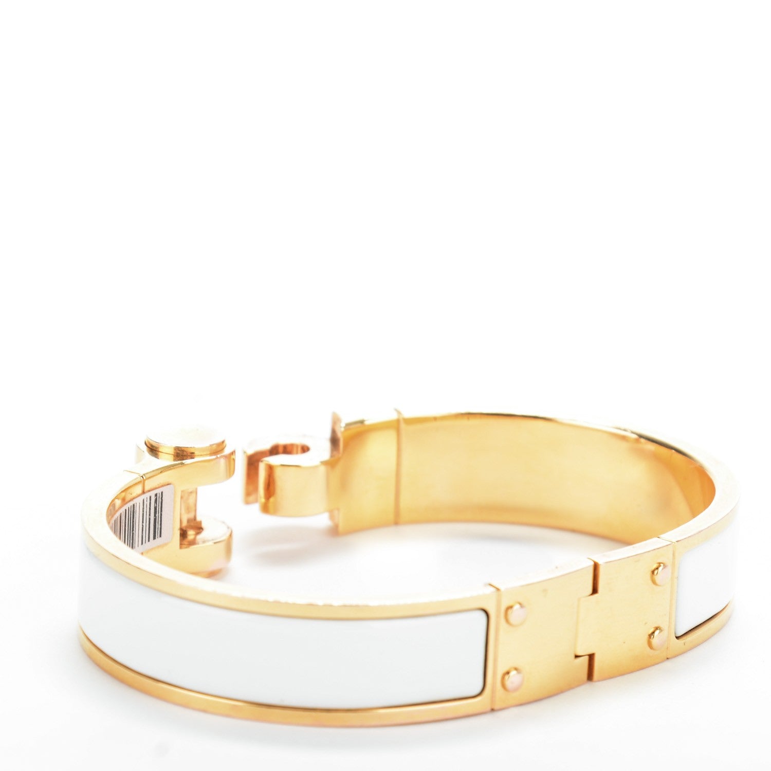 Hermes Enamel Charniere Uni Narrow Hinged Bracelet S White 3 of 5