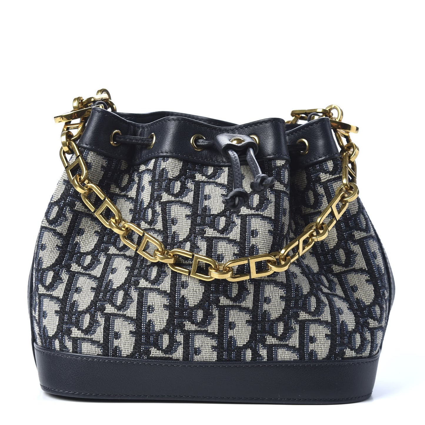 Oblique Drawstring Chain Bucket Bag Blue