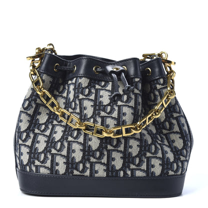 Christian Dior Oblique Drawstring Chain Bucket Bag Blue 1 of 9