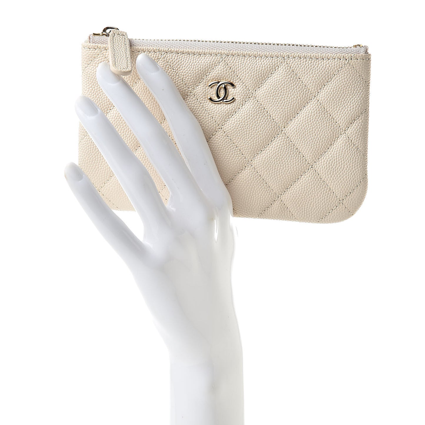 Caviar Quilted Small Cosmetic Case Beige