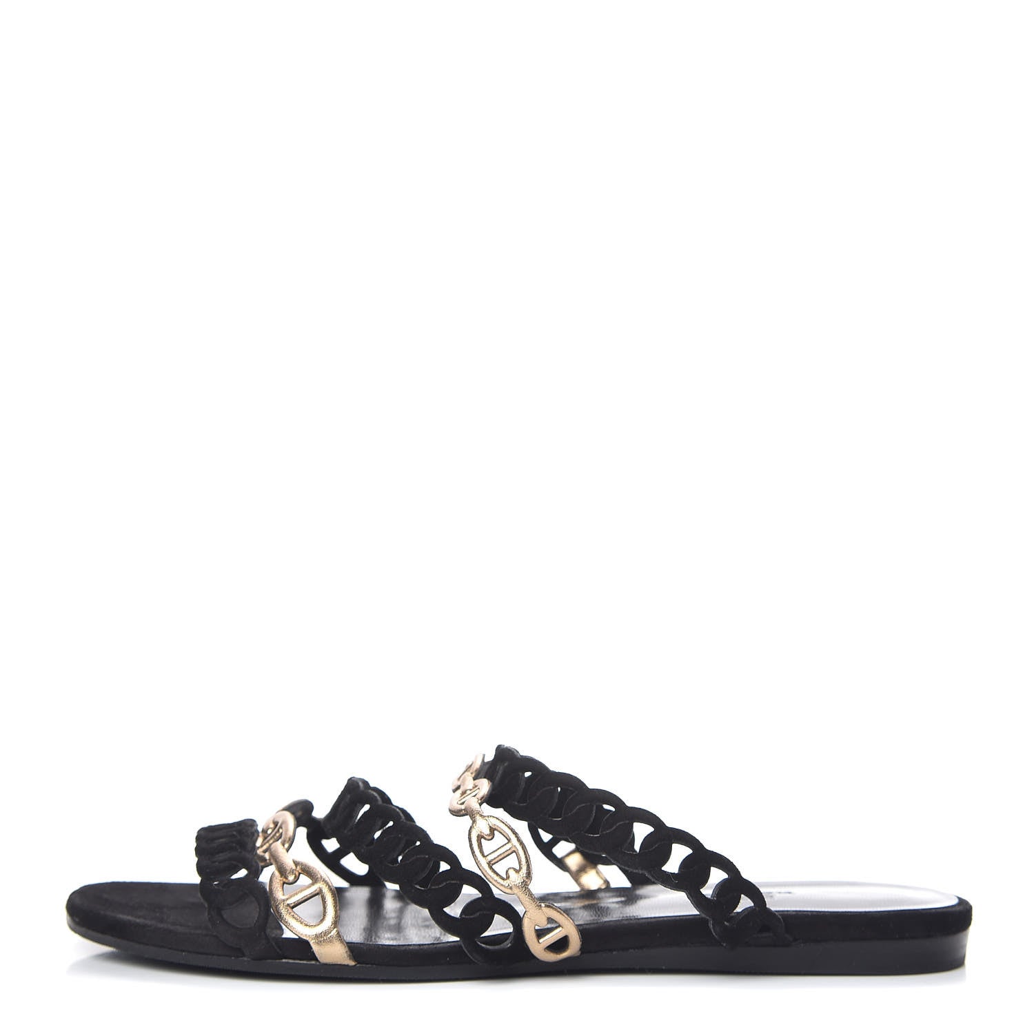 Hermes Metallic Nappa Suede Chaine d'Ancre Nude Sandals 38 Black Aged Gold 1 of 8