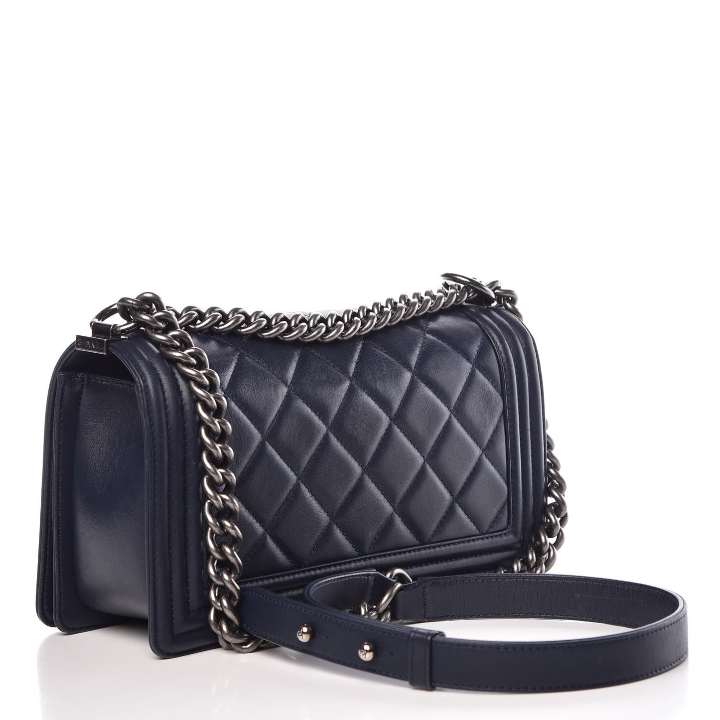 Calfskin Quilted Medium Boy Flap Navy Blue