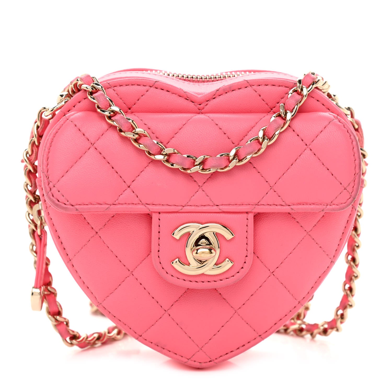 Chanel Lambskin Quilted CC In Love Heart Clutch With Chain Pink 1 of 13