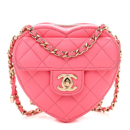 Chanel Lambskin Quilted CC In Love Heart Clutch With Chain Pink 1 of 13