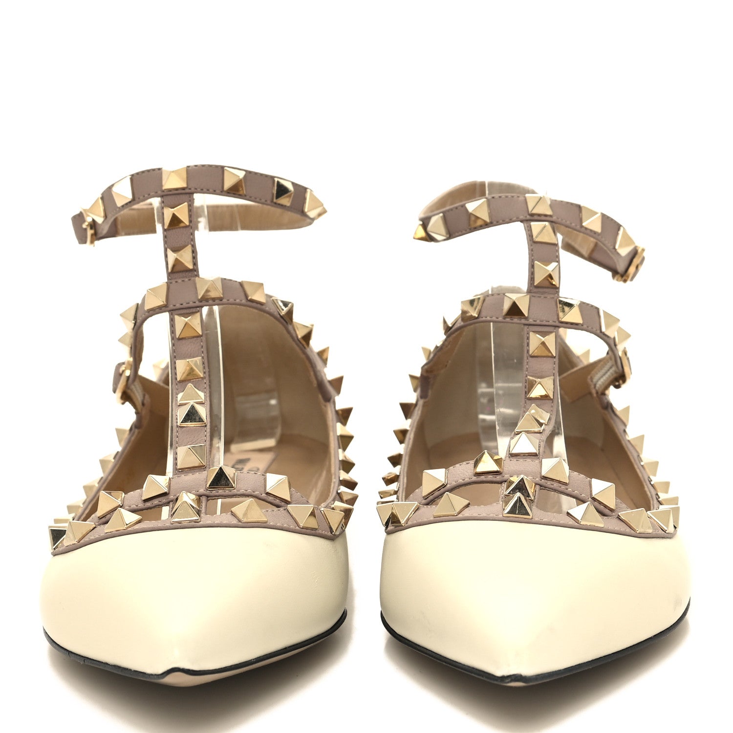 Valentino Garavani Calfskin Nappa Rockstud Cage Ballerina Flats 39.5 Ivory Poudre 2 of 10