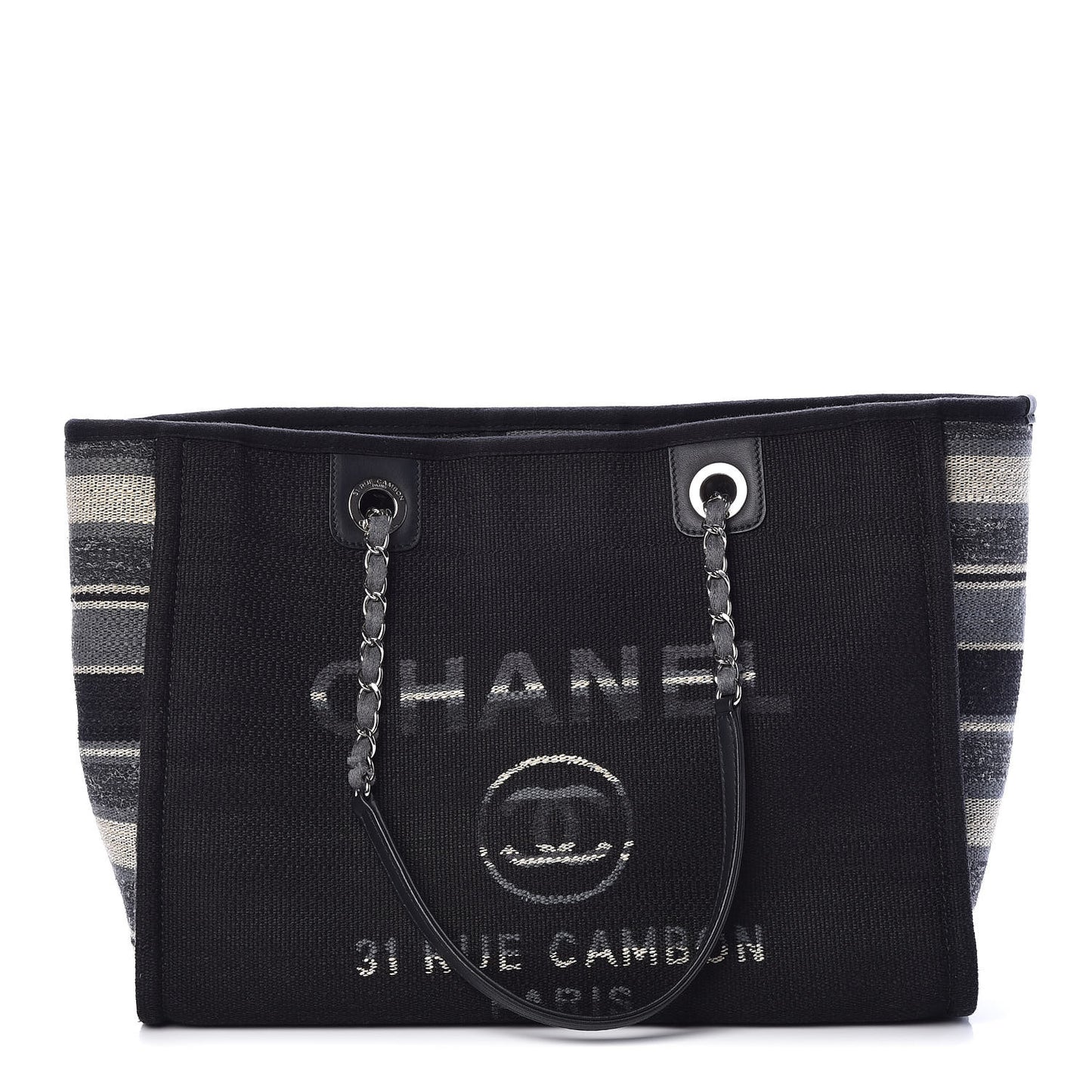 Striped Canvas Small Deauville Tote Grey Black