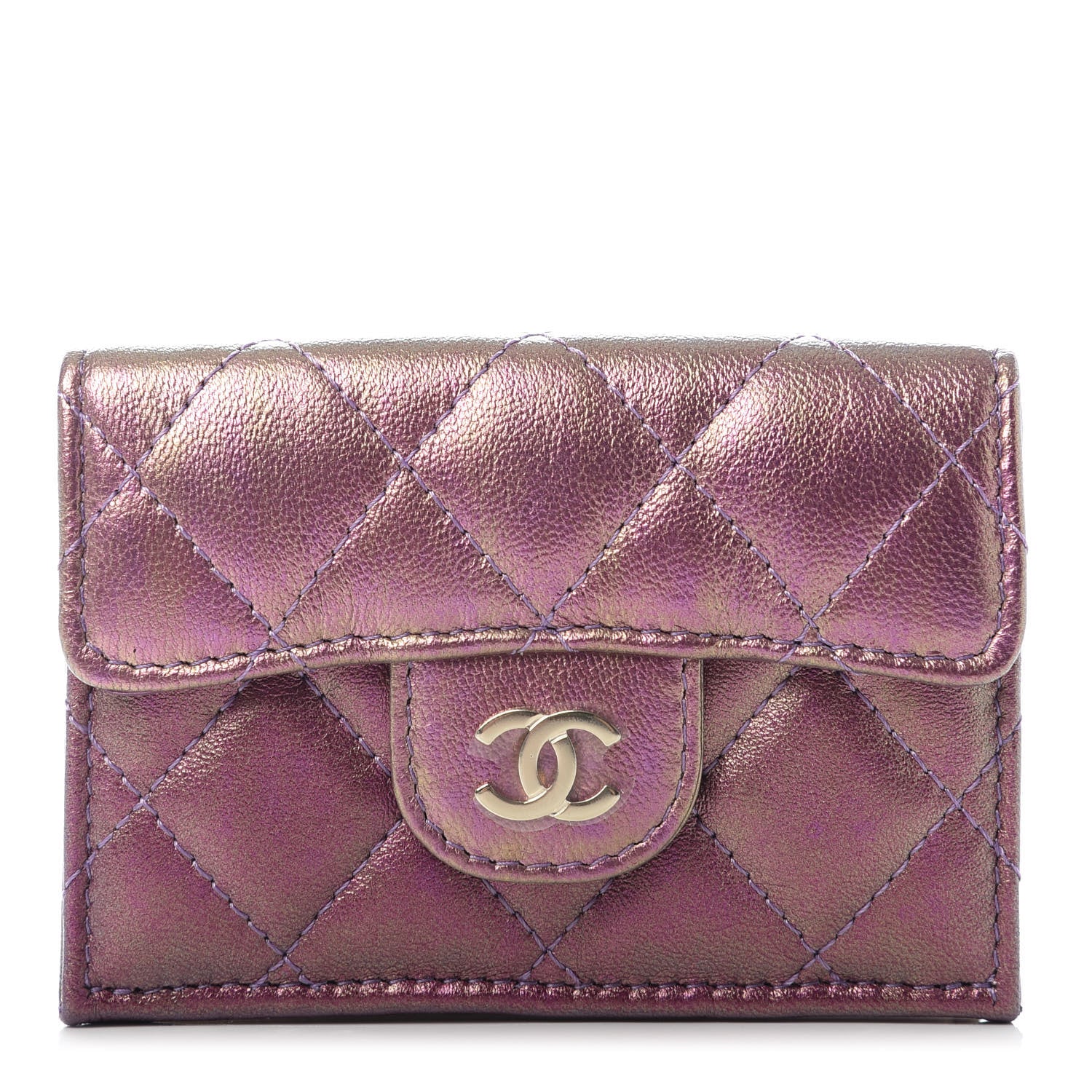 Chanel Iridescent Lambskin Small Quilted Flap Wallet Purple 1 of 8