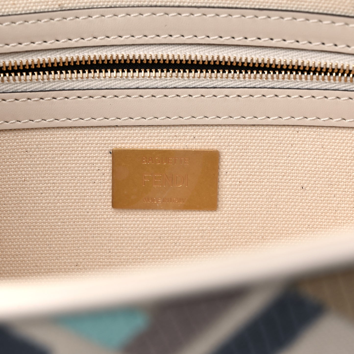 Canvas Vitello Seta FF Multicolor Embroidered Baguette Grezzo Multicolor Latte