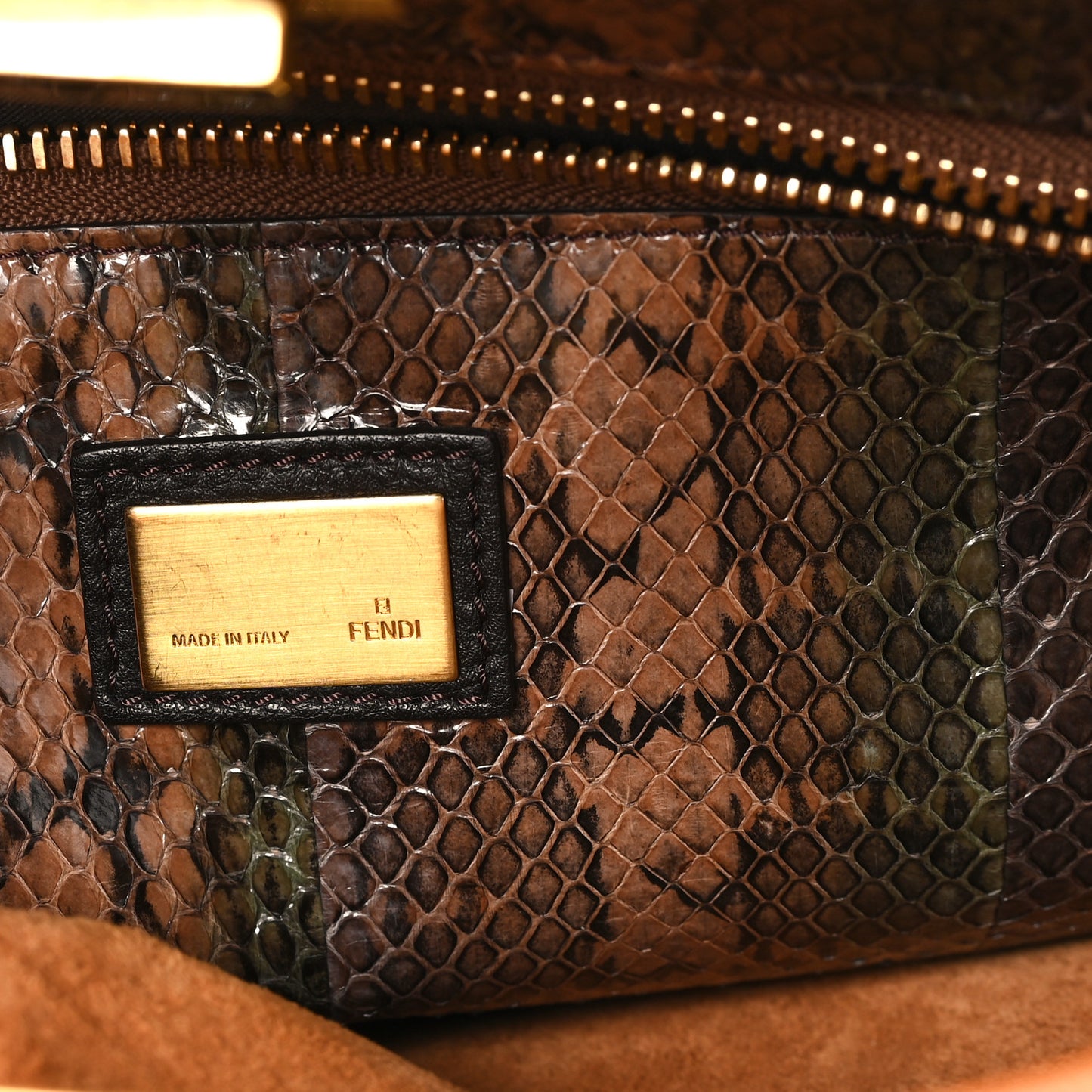 Goatskin Snakeskin Medium Peekaboo Iconic Satchel Brown