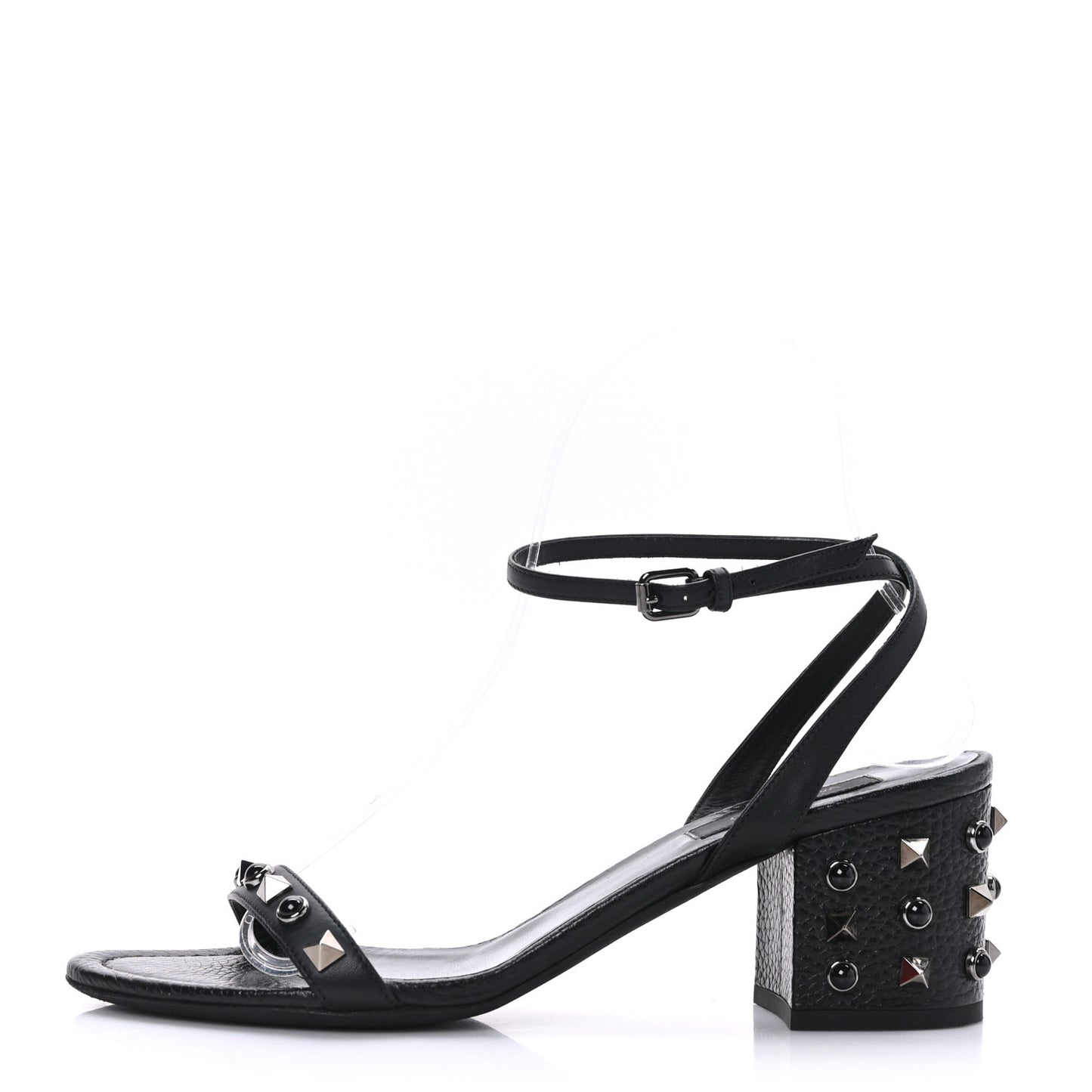 Pebbled Calfskin Onyx Rockstud Rolling 60mm City Sandals 37 Black