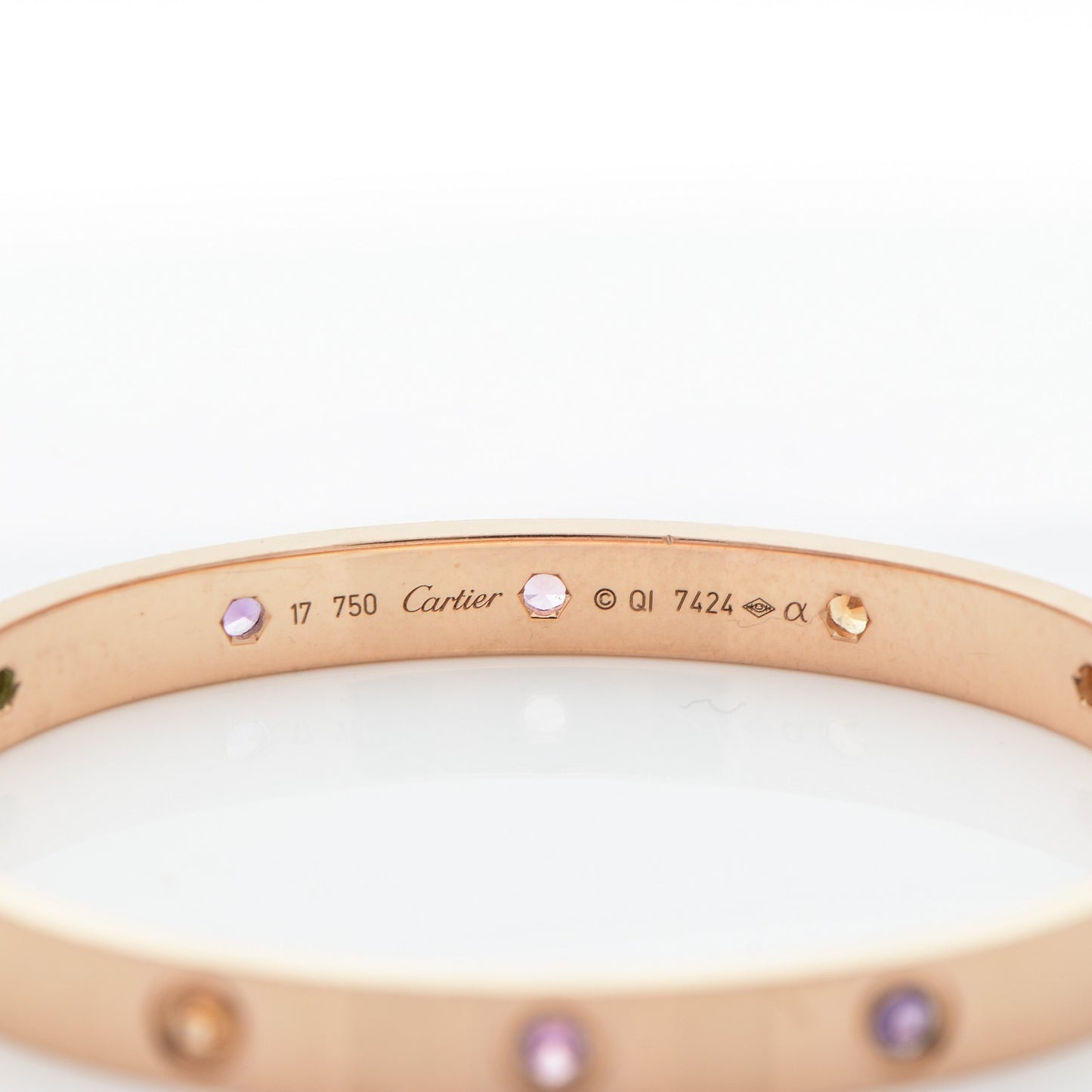 18K Pink Gold Sapphire Garnet Amethyst LOVE Bracelet 17