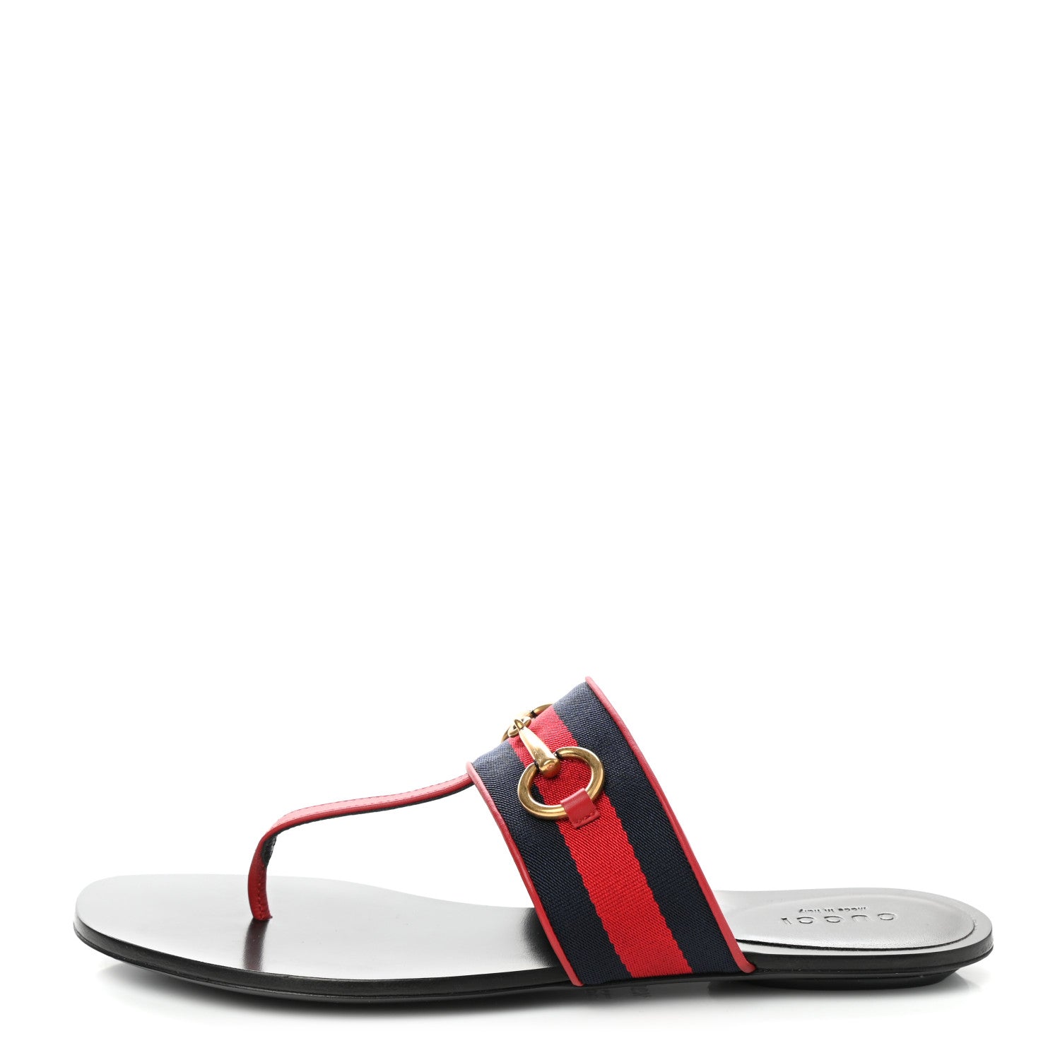 Gucci Nylon Calfskin Web Womens Horsebit Thong Sandals 36.5 Blue Red Black 1 of 8