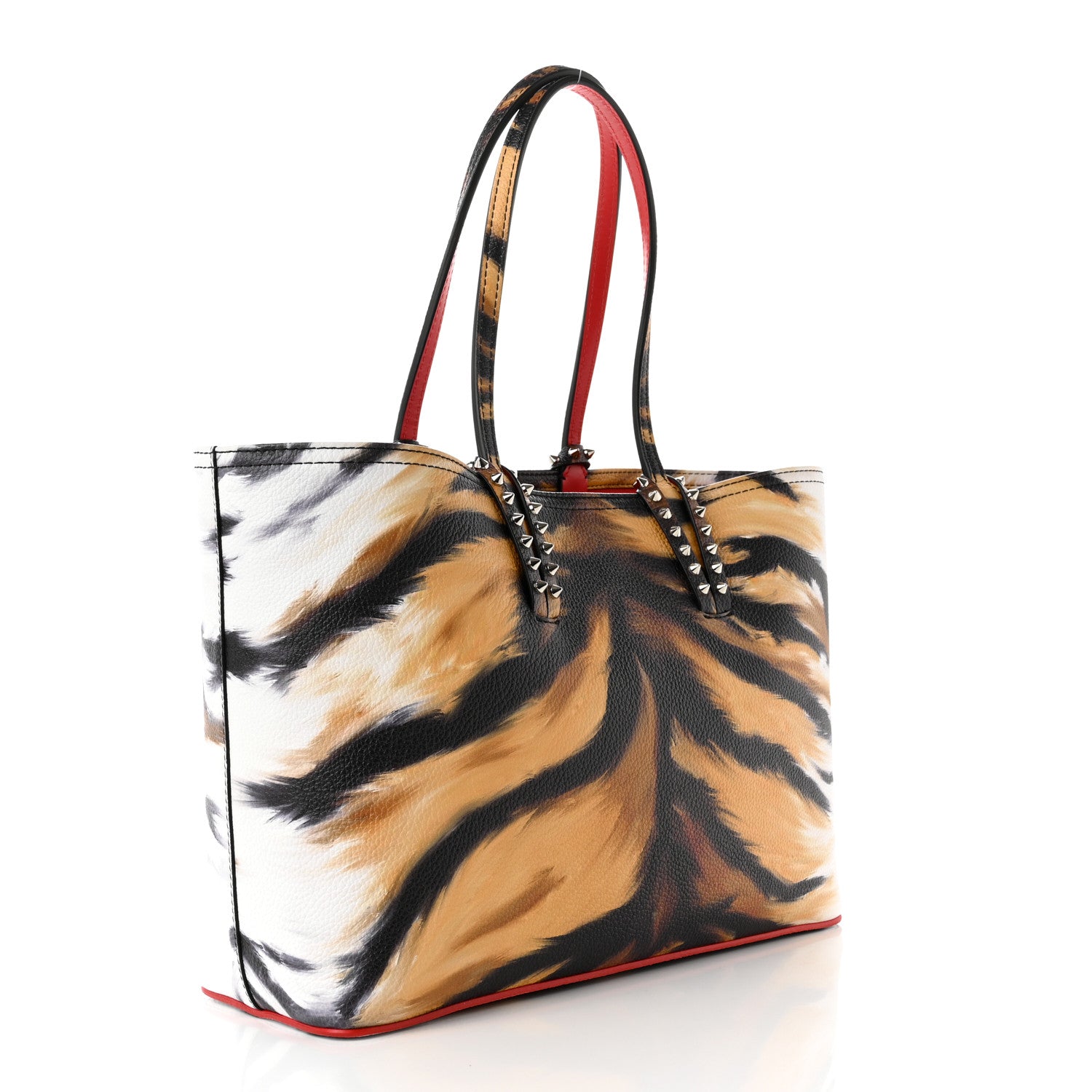 Christian Louboutin Calfskin Bengal Print Spikes East West Cabata Tote Brown 4 of 9