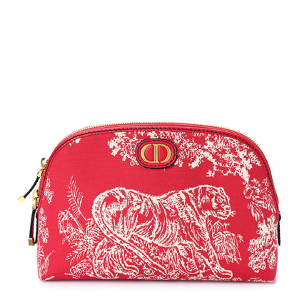 Christian Dior Embroidered Toile De Jouy 30 Montaigne Cosmetic Pouch Red 1 of 8