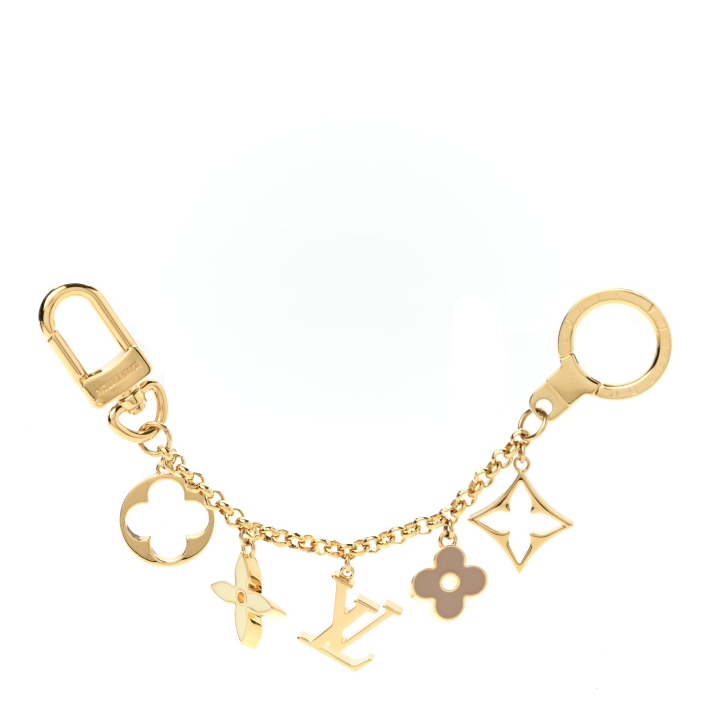 Brass Enamel Fleur De Monogram Bag Charm Chain Gold