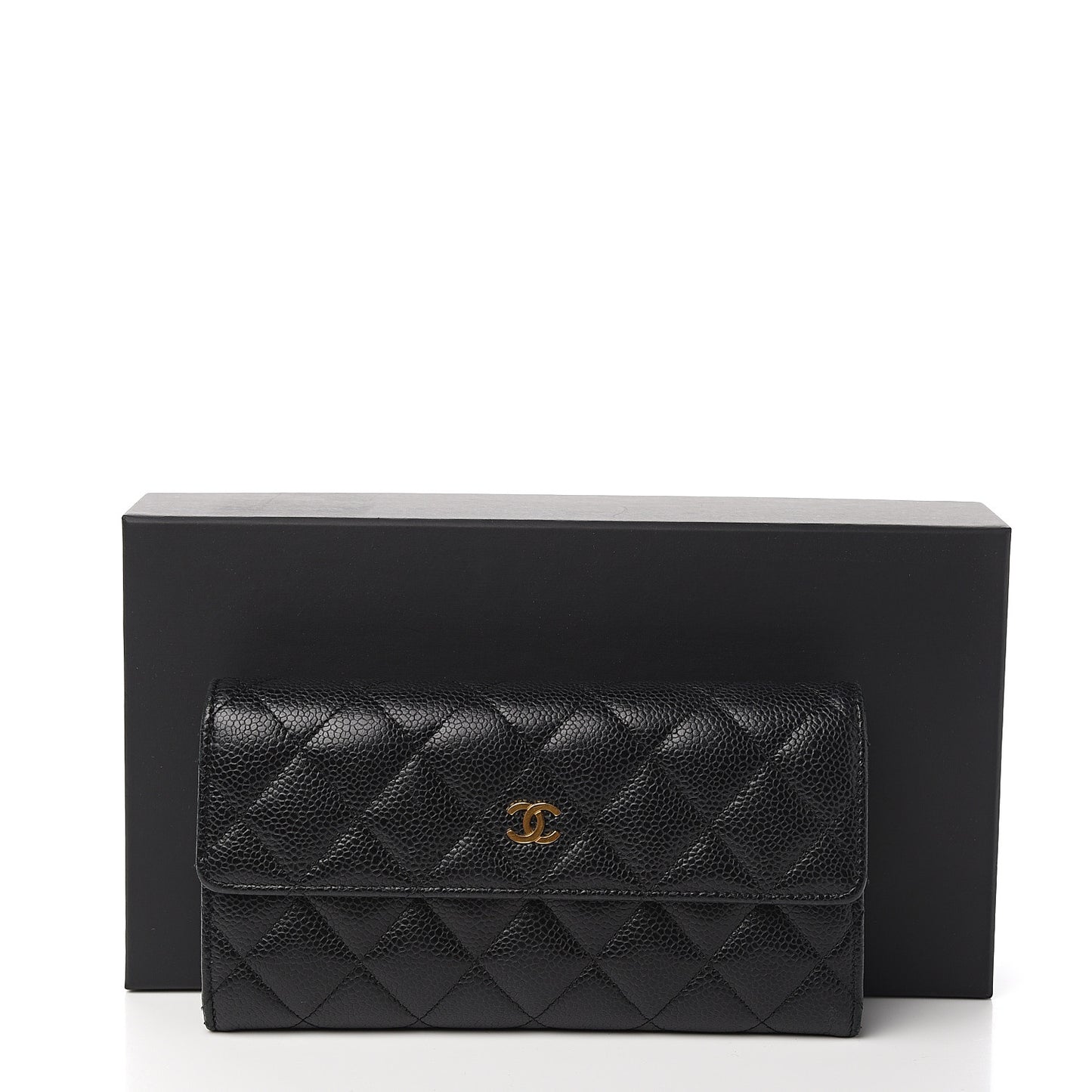Caviar Quilted Large Gusset Flap Wallet Black