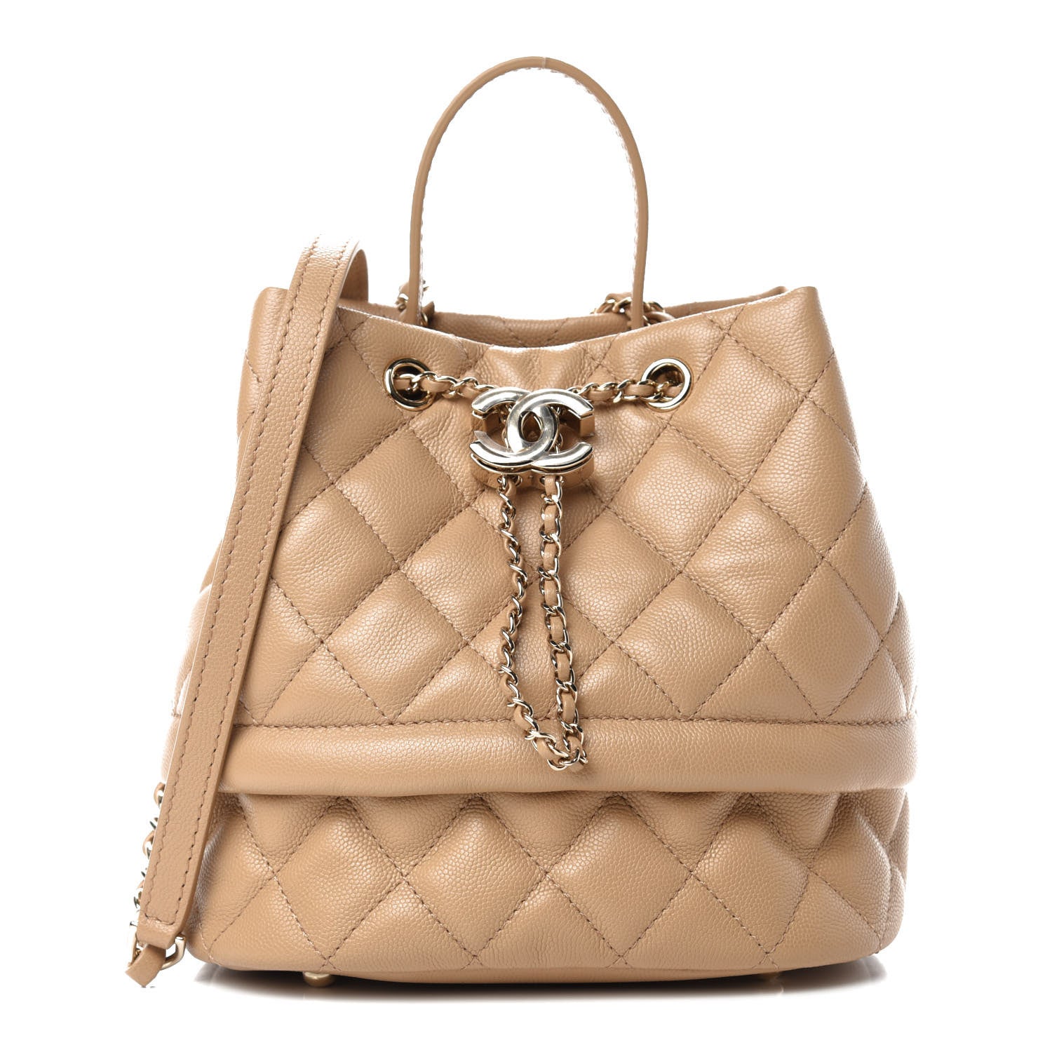 Chanel Caviar Quilted Rolled Up Bucket Drawstring Bag Beige 1 of 10