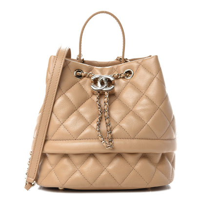 Chanel Caviar Quilted Rolled Up Bucket Drawstring Bag Beige 1 of 10