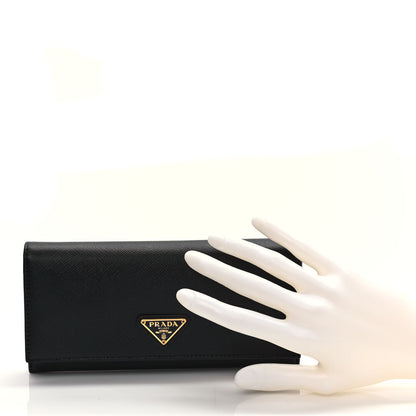 Prada Saffiano Triangle Logo Continental Flap Travel Wallet Black 2 of 7