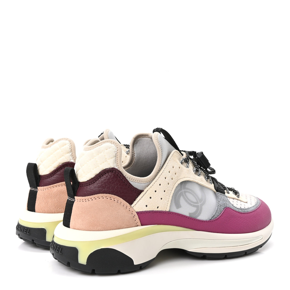 Chanel Fabric Suede Calfskin Mesh Womens CC Sneakers 41 Purple Ivory White 5 of 9