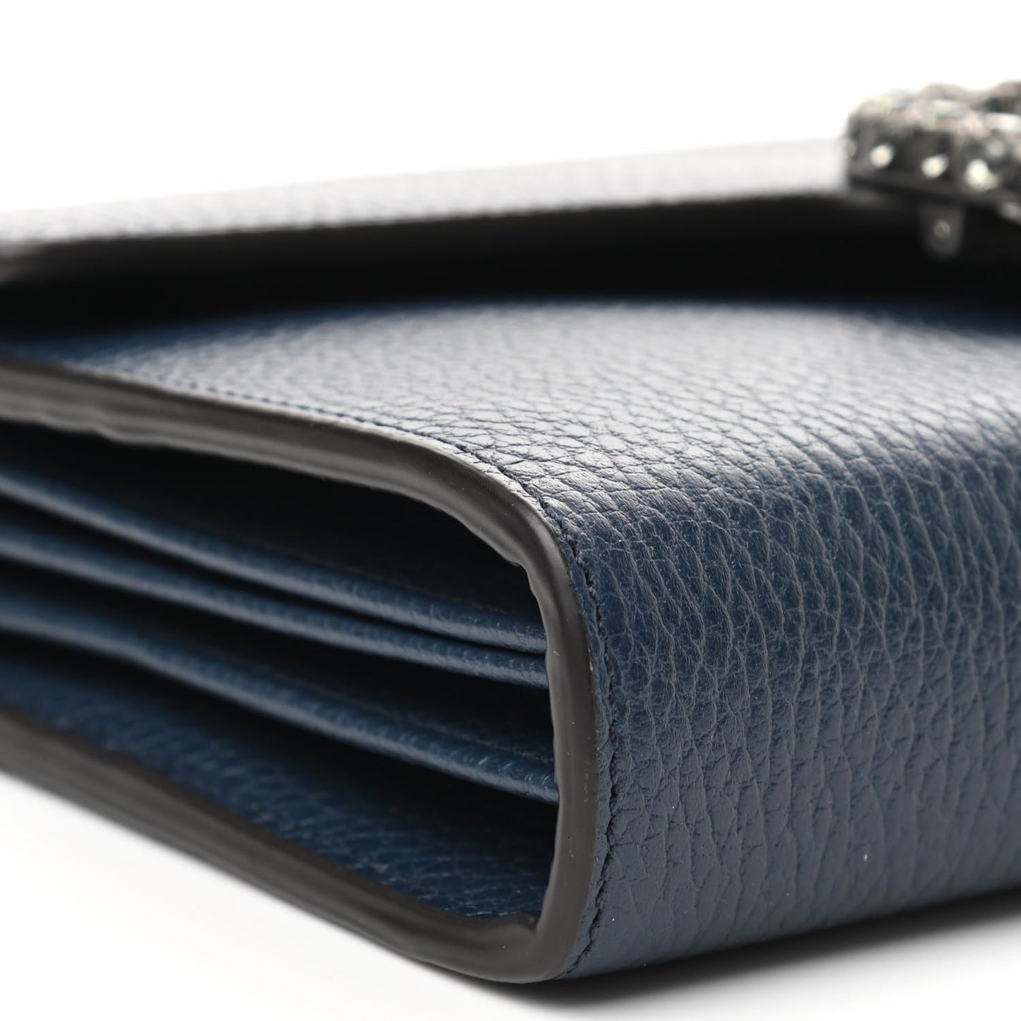 Dollar Calfskin Crystal Mini Dionysus Chain Wallet Blue Agata Black Diamond