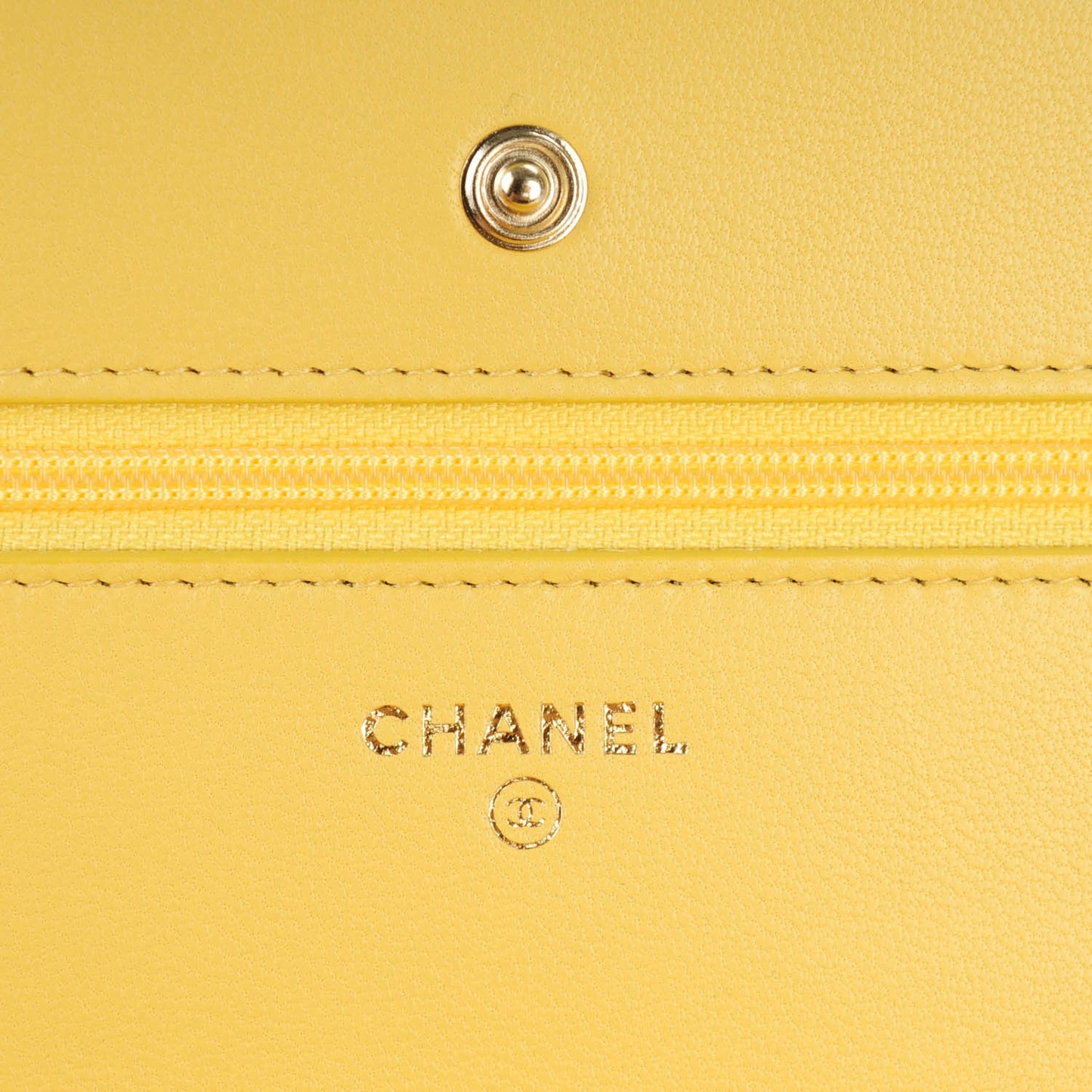 Lambskin Chevron Quilted Wallet On Chain WOC Yellow