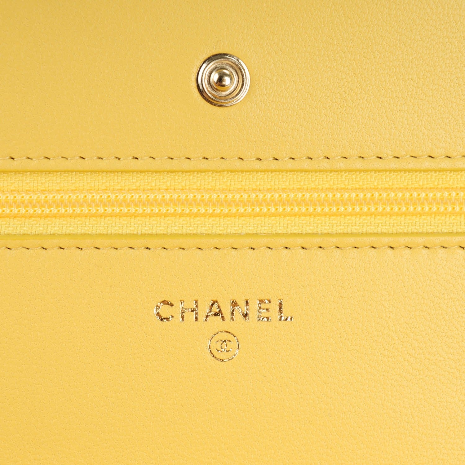 Chanel Lambskin Chevron Quilted Wallet On Chain WOC Yellow 7 of 8
