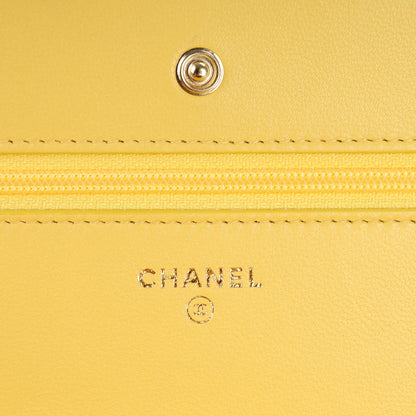 Chanel Lambskin Chevron Quilted Wallet On Chain WOC Yellow 7 of 8
