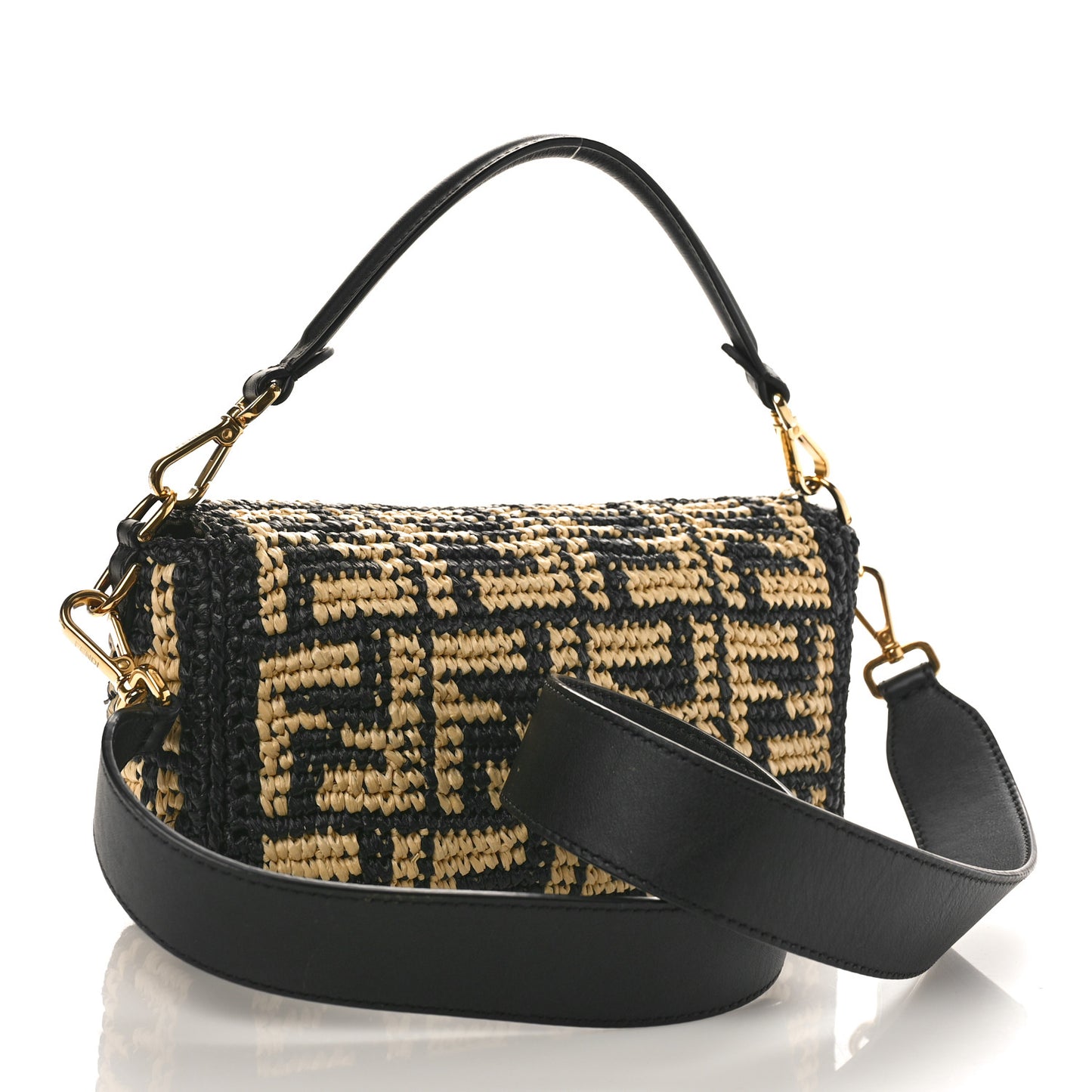 Raffia Vitello Grace FF Crochet Baguette Natural Black
