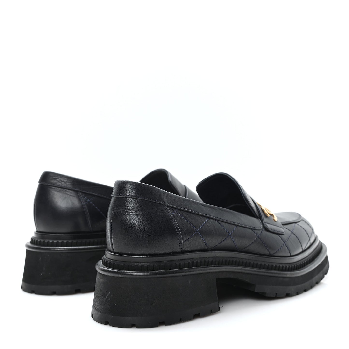 Calfskin Quilted CC Mocassin Loafers 38 Black