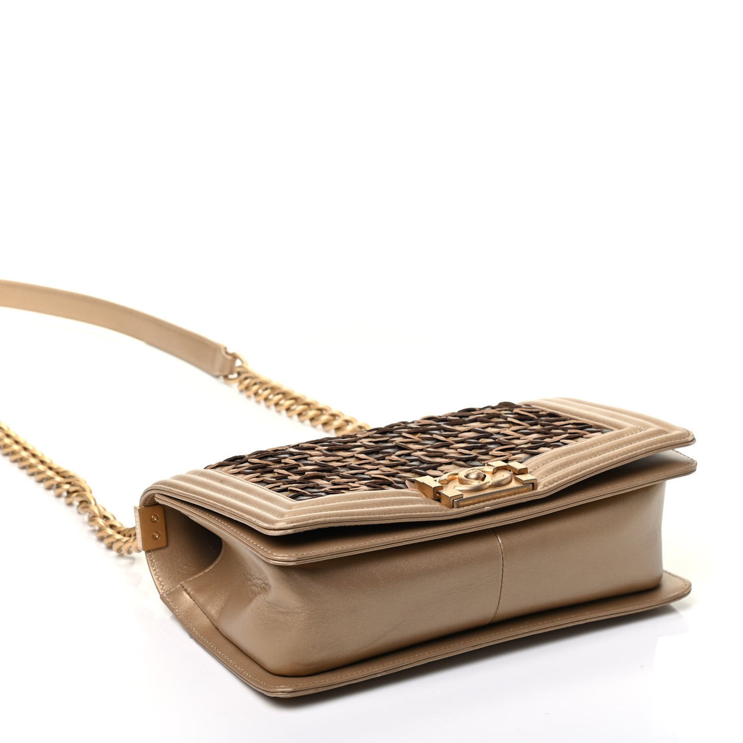 Metallic Lambskin Medium Scaled Boy Flap Gold