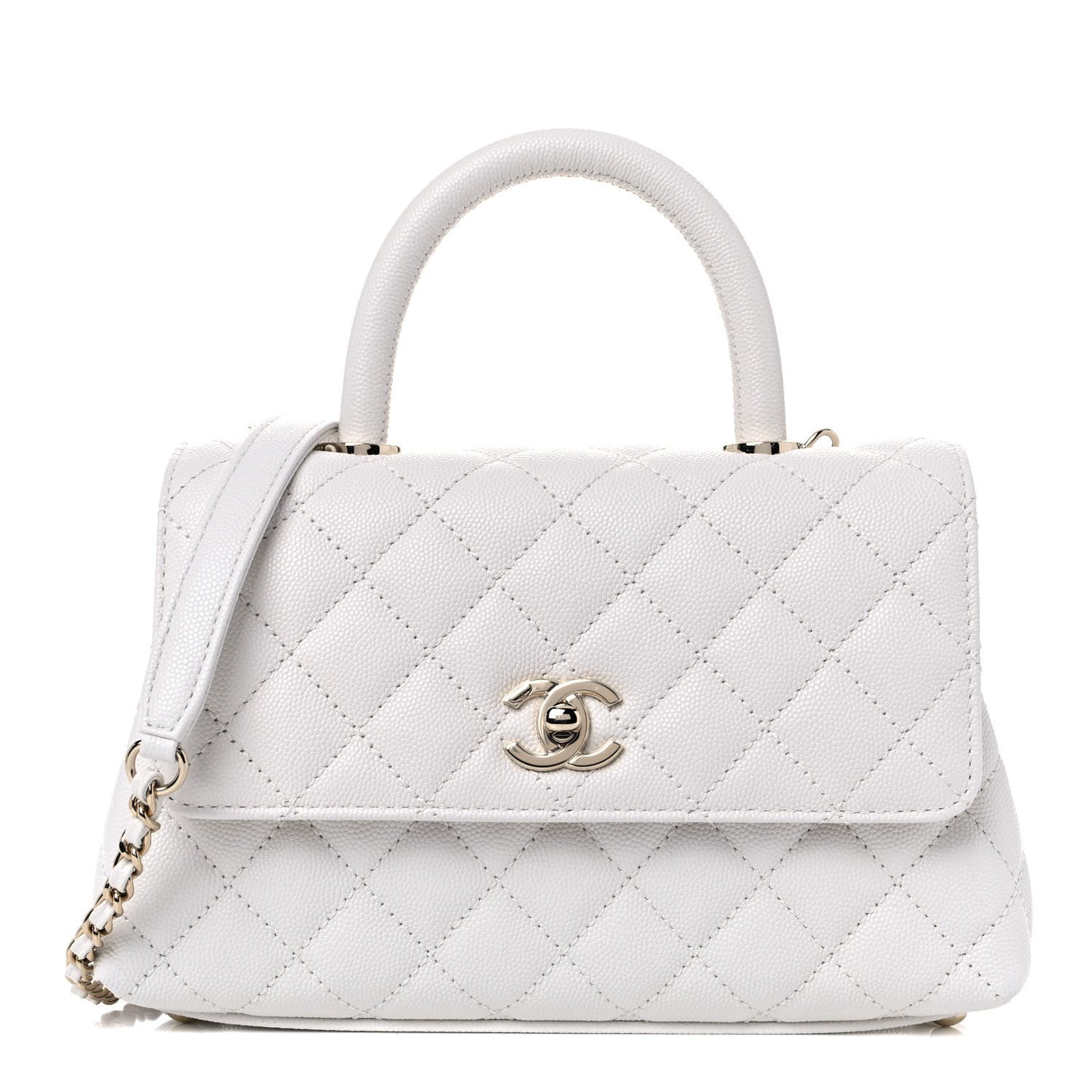 Caviar Quilted Mini Coco Handle Flap White