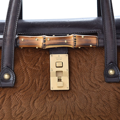 Gucci Calf Hair Calfskin Bamboo Bullet Satchel Brown 8 of 21