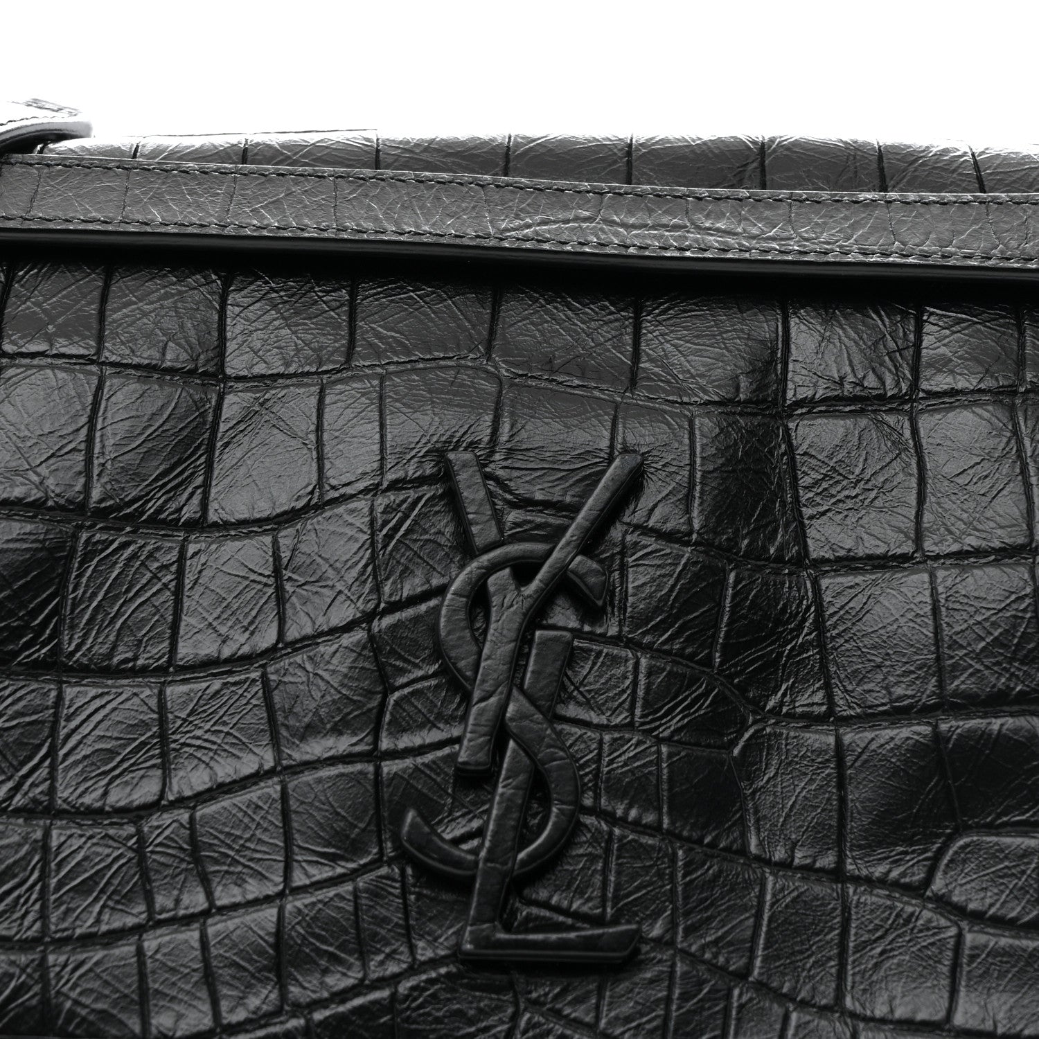 Saint Laurent Crocodile Embossed Lambskin Monogram Medium Niki Chain Satchel Black 8 of 10