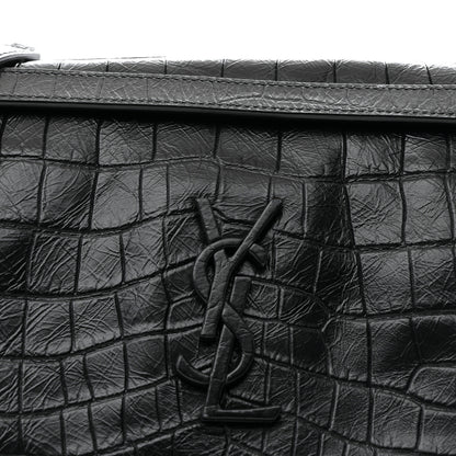 Saint Laurent Crocodile Embossed Lambskin Monogram Medium Niki Chain Satchel Black 8 of 10