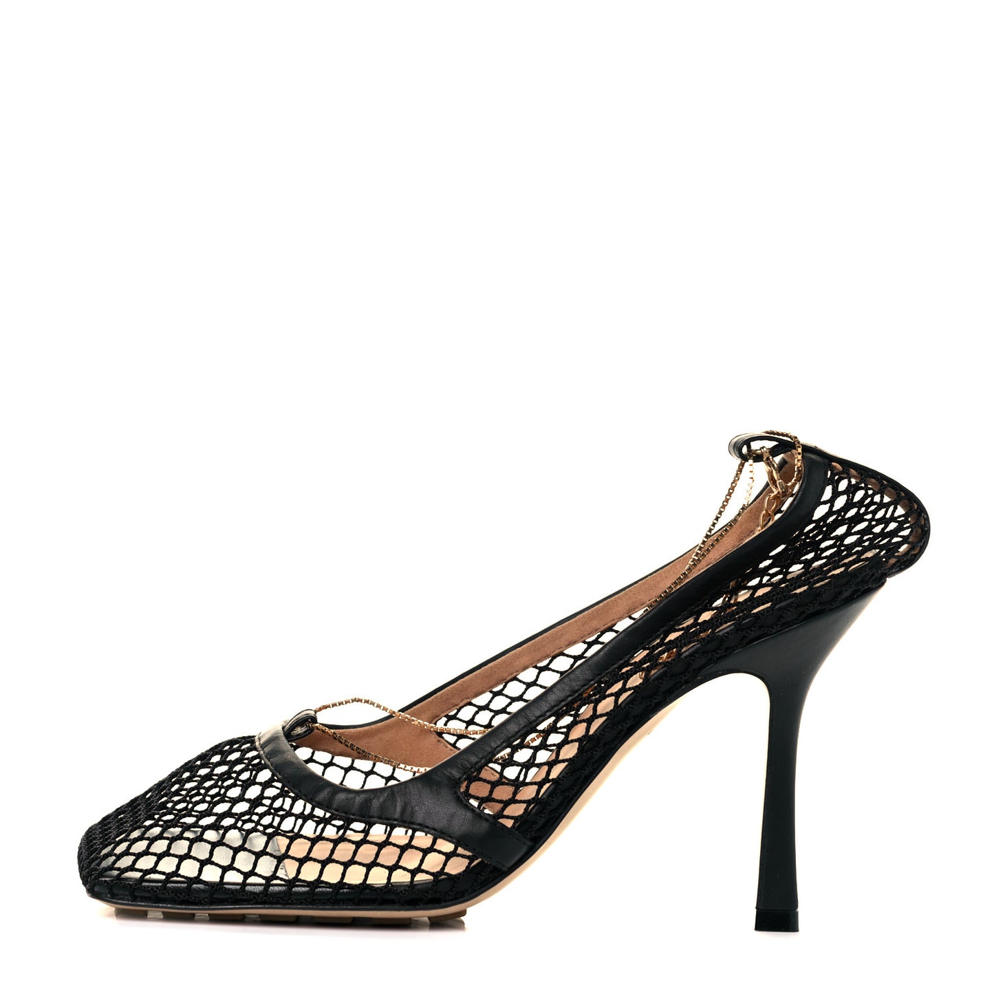 Mesh Calfskin Chain Stretch Pumps 38.5 Black